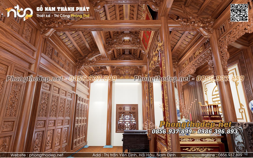 Nội thất nhà gỗ 3 gian với kiến trúc tiền kẻ hậu bẩy